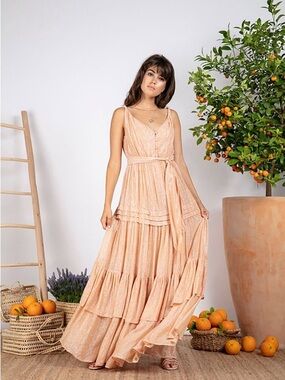 Sundress Calypso Marbella Maxi Dress Nude Size M/L